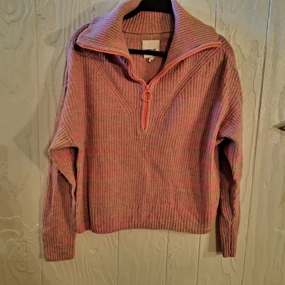 Aerie Women's Small Space Dye 1/4 Zip Sweater Lip Gloss Oversized Mock Neck